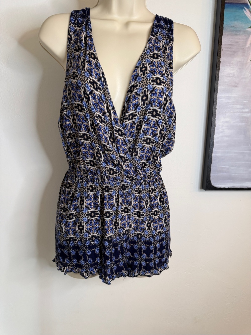 Cotton Candy LA Blue Boho Print Racerback Romper
